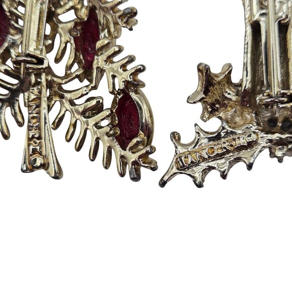 Vtg Tancer II Christmas Tree Candle Brooch Lot Holiday Red Cab Rhinestone Pins - Picture 7 of 13